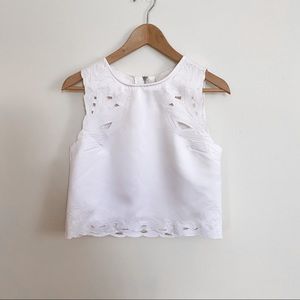 Topshop Cropped Embroidered Eyelet Tank White Size 2